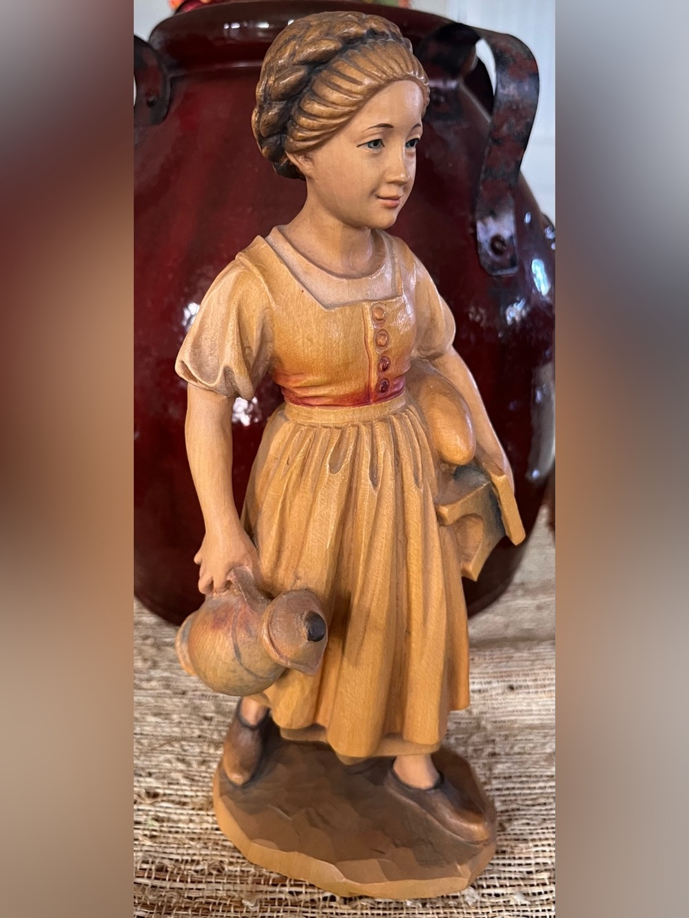 Vintage Anri Italy Hand-carved & Painted Girl Figurine “Little Lisa” 9”